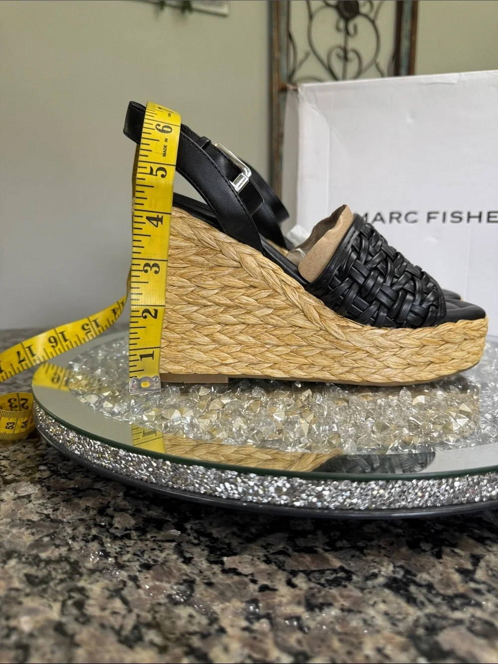 Marc Fisher Godina Black Woven Espadrille Wedge Sandals NEW 7.5